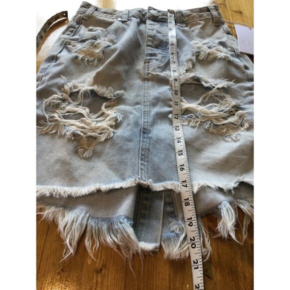 One Teaspoon Wilde Denim Distressed Frayed High-Waisted Skirt Size 25 NWT - Picture 9 of 9